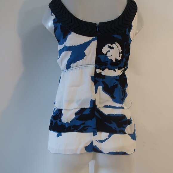 Womens Tory Burch 100% Silk Blue, Black, White Design Pleat Front Tank Blouse 4 - Picture 6 of 7